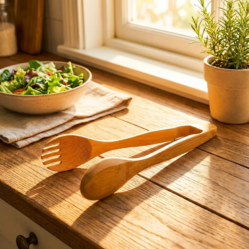 12" Bamboo Serving Tong with Fork End