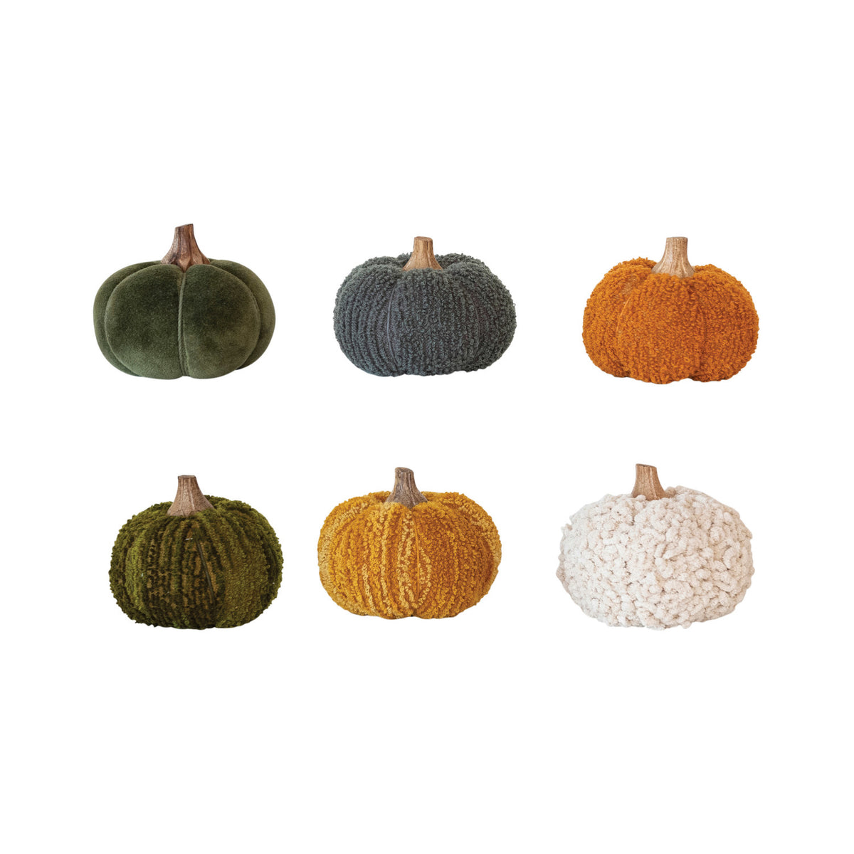 Cotton Blend Bouclé or Velvet Pumpkin with Wood Stem