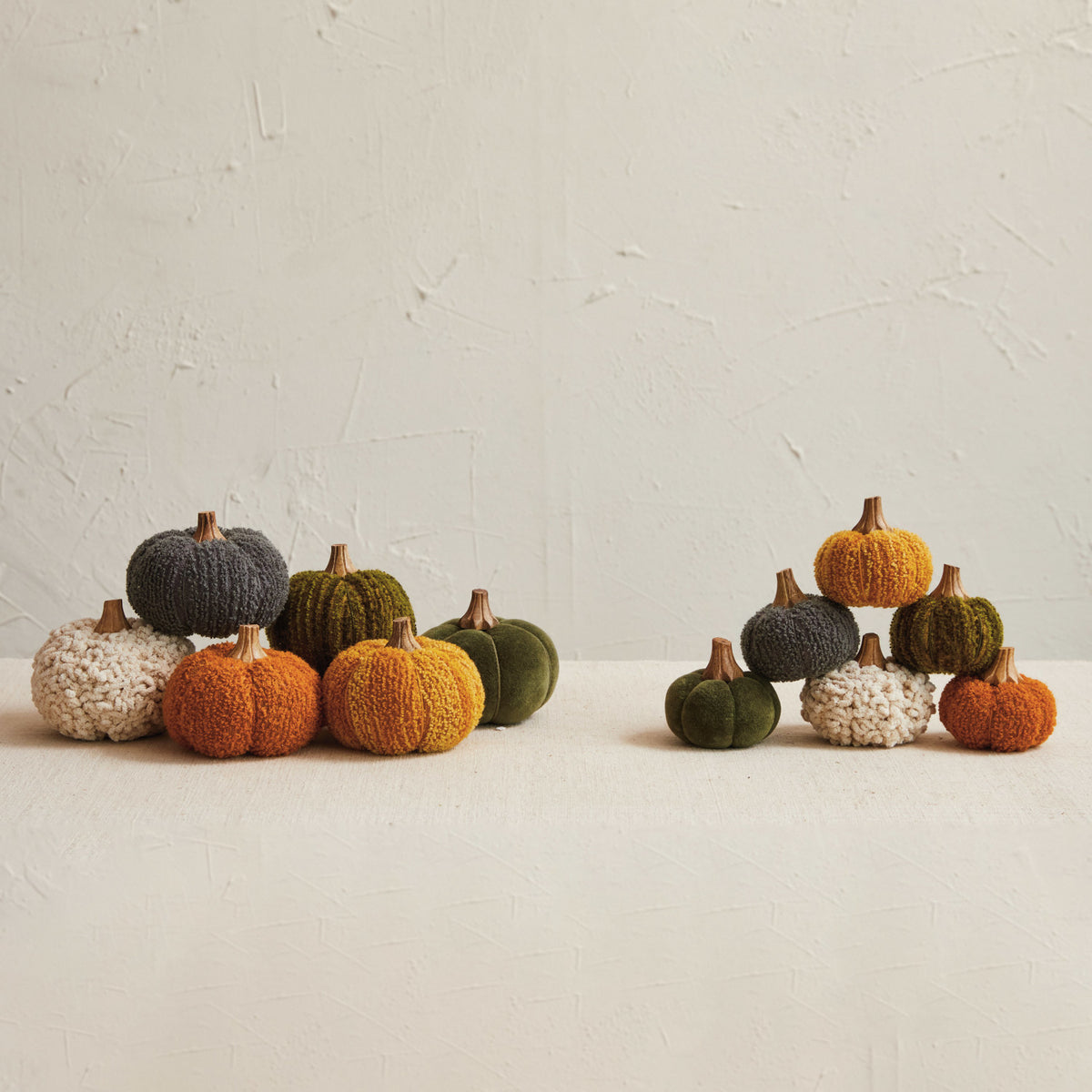 Cotton Blend Bouclé or Velvet Pumpkin with Wood Stem