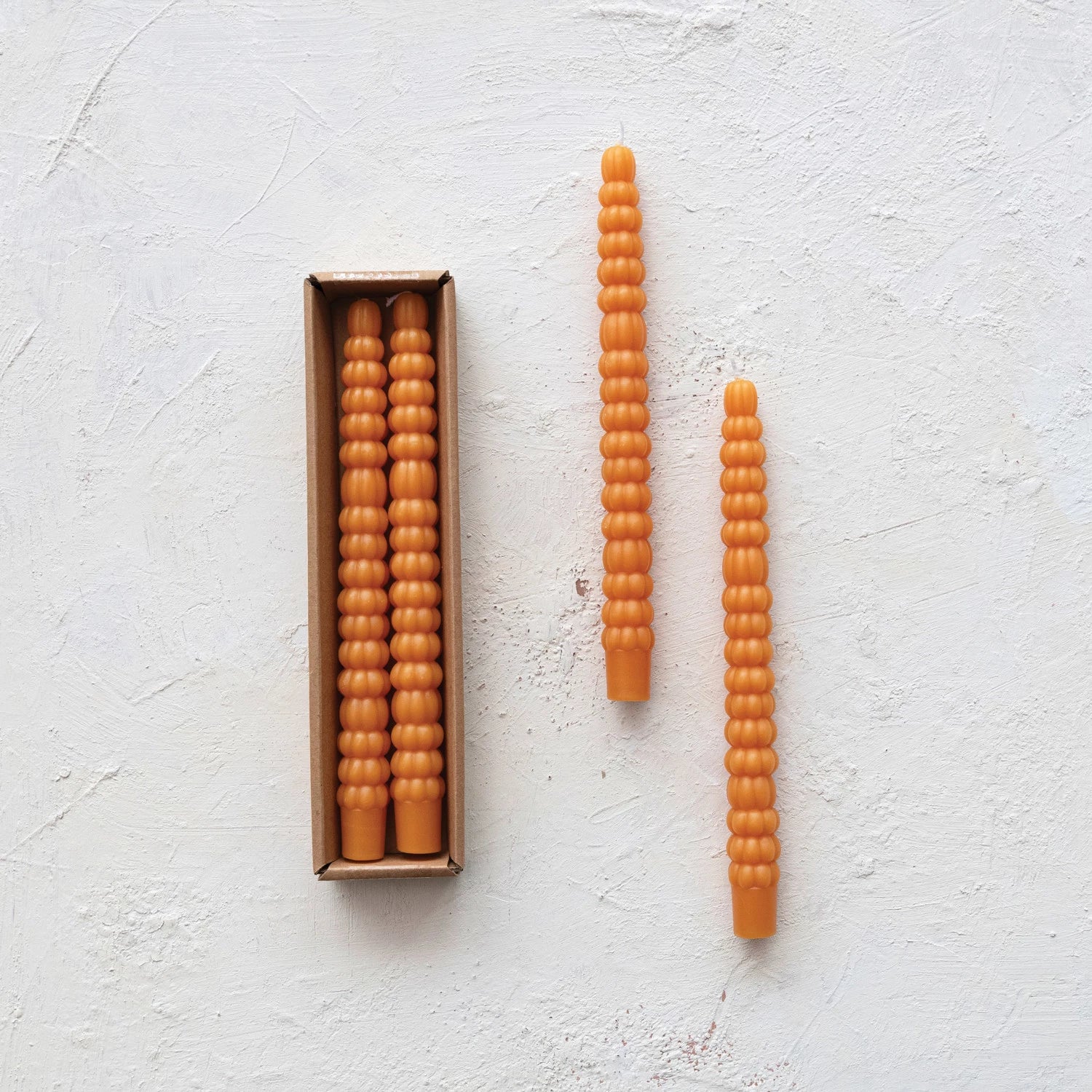 Unscented Pumpkin Shaped Taper Candles in Box, Set of 2