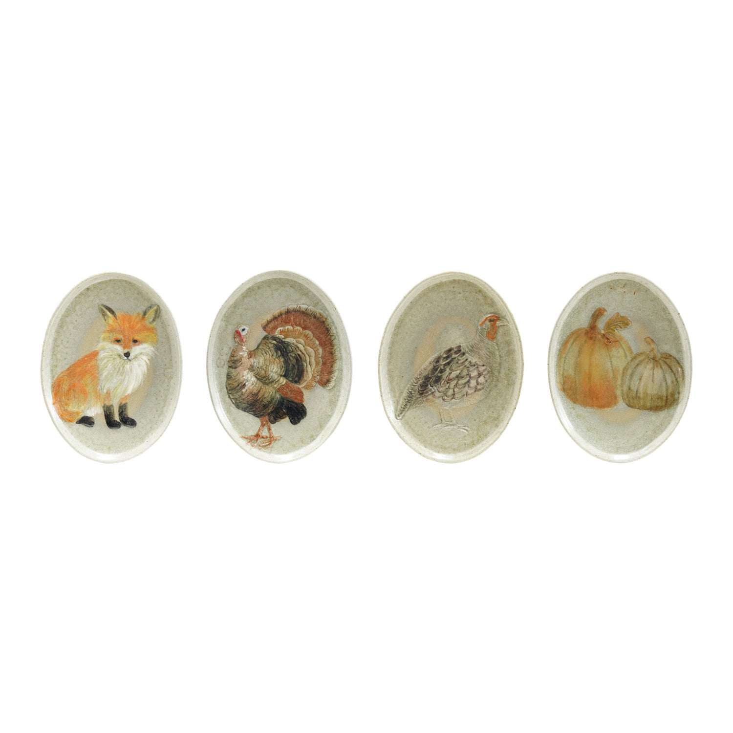 Hand-Painted Stoneware Platter with Animal/Pumpkins
