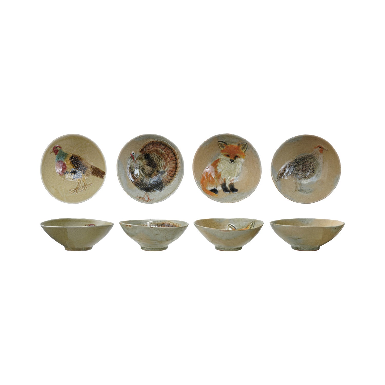 Hand-Painted Stoneware Bowl with Animal