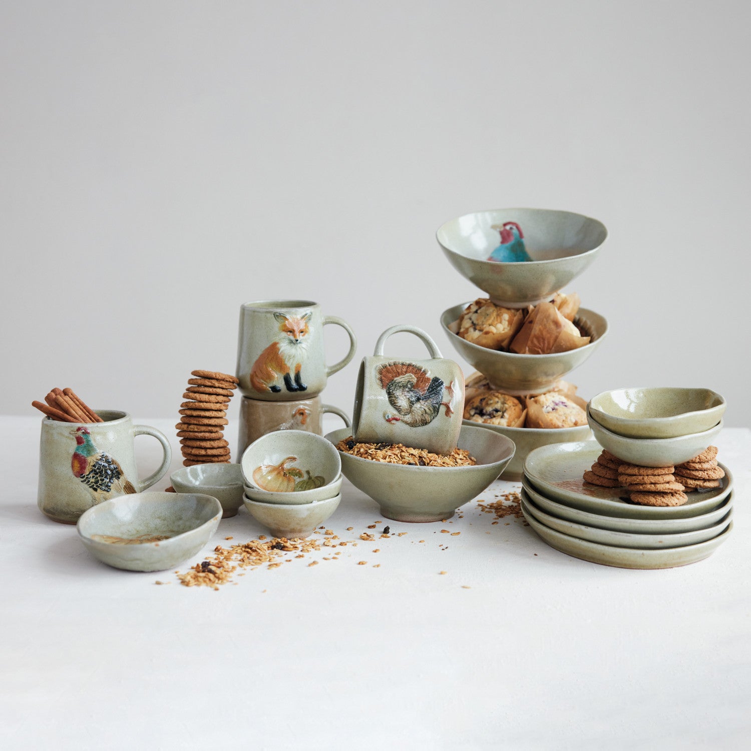Hand-Painted Stoneware Bowl with Animal
