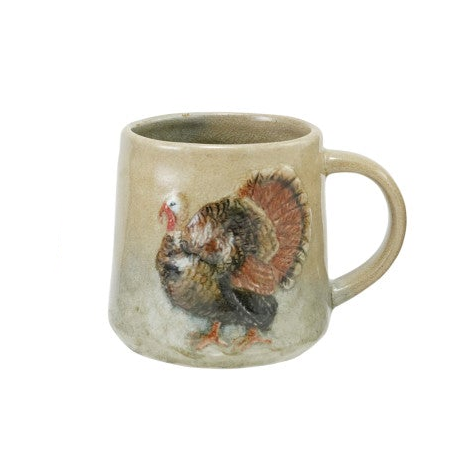 Hand-Painted Embossed Stoneware Mug with Animal