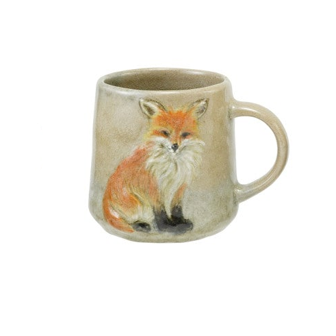 Hand-Painted Embossed Stoneware Mug with Animal