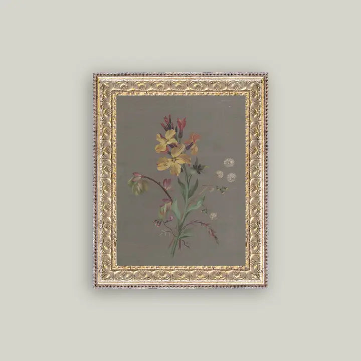 French Wildflowers Framed Antique Art