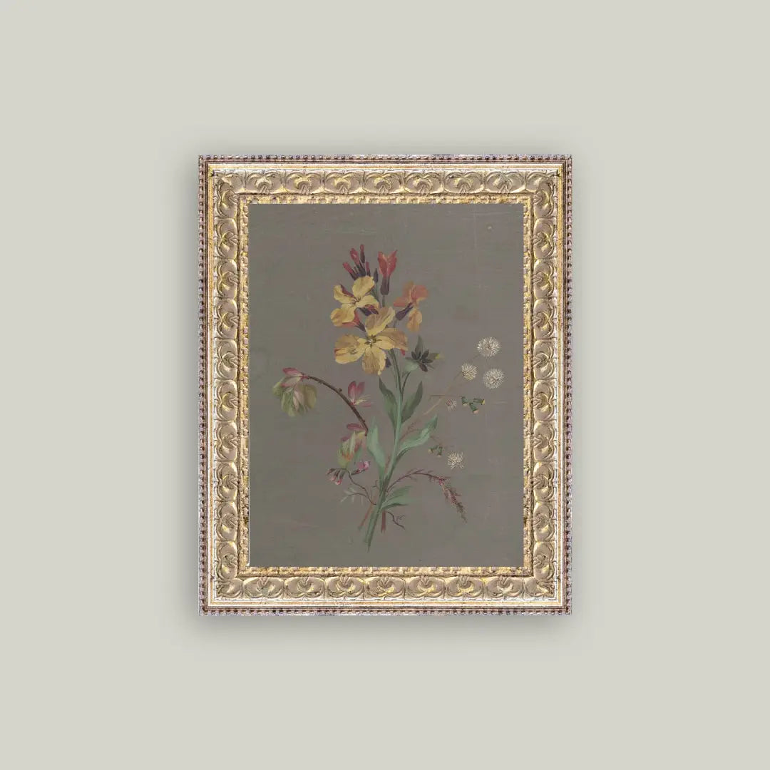 French Wildflowers Framed Antique Art