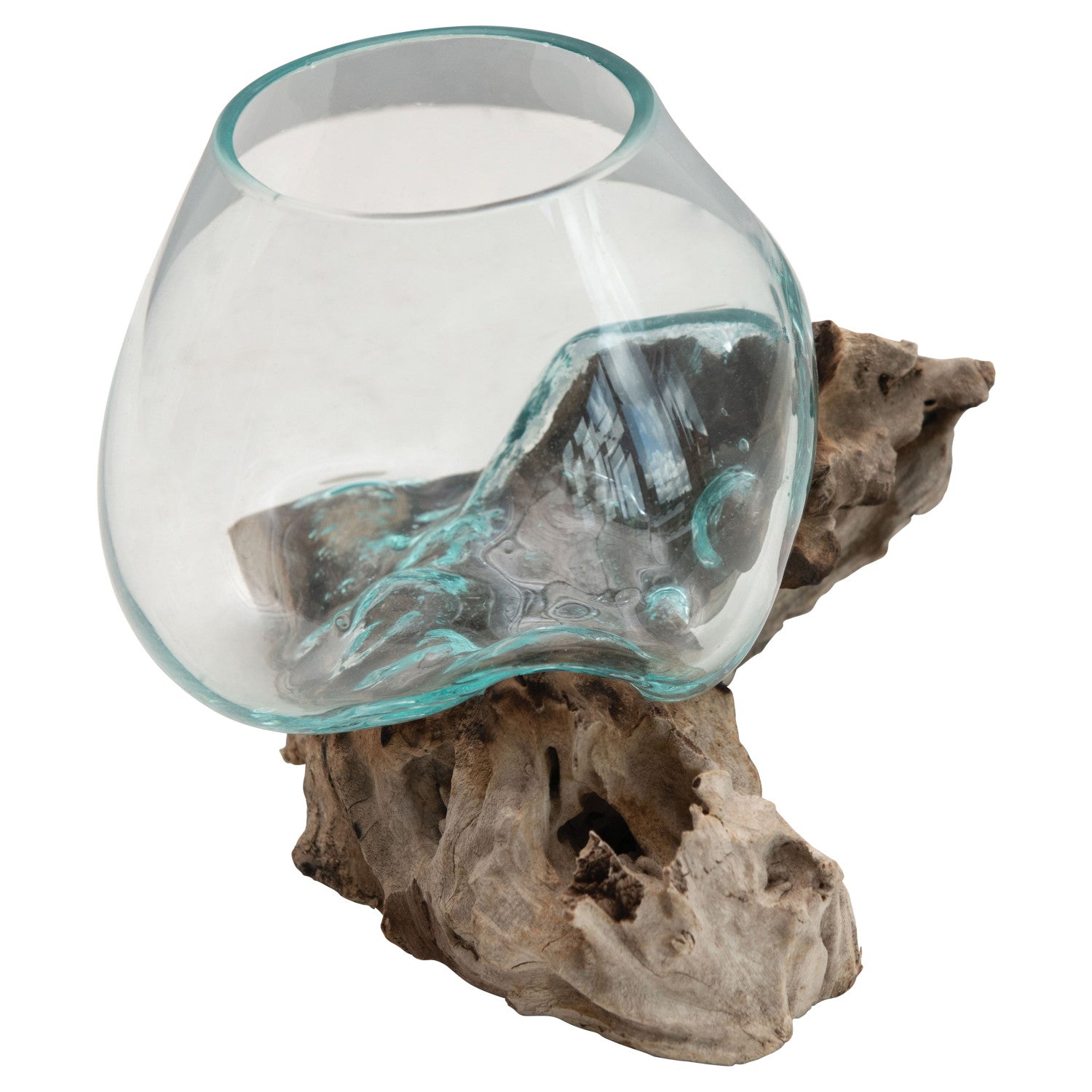 Glass Planter/Vase on Natural Wood Base