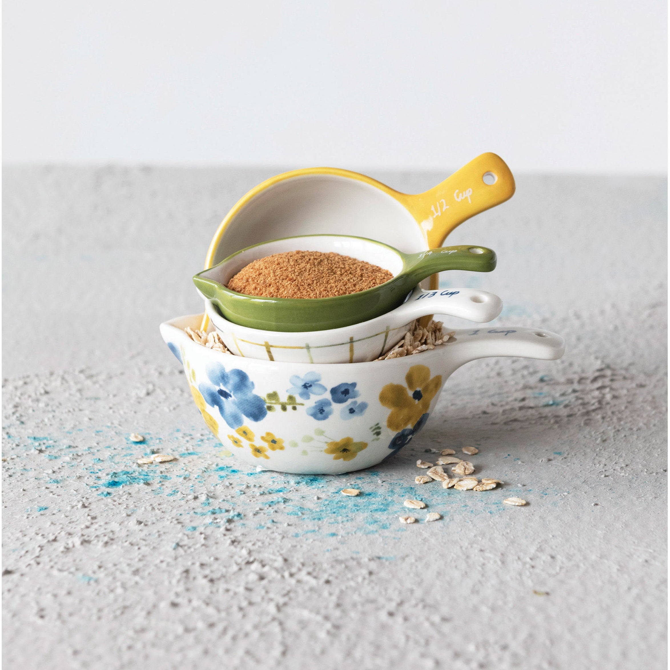 Hand-Painted Stoneware Measuring Cups