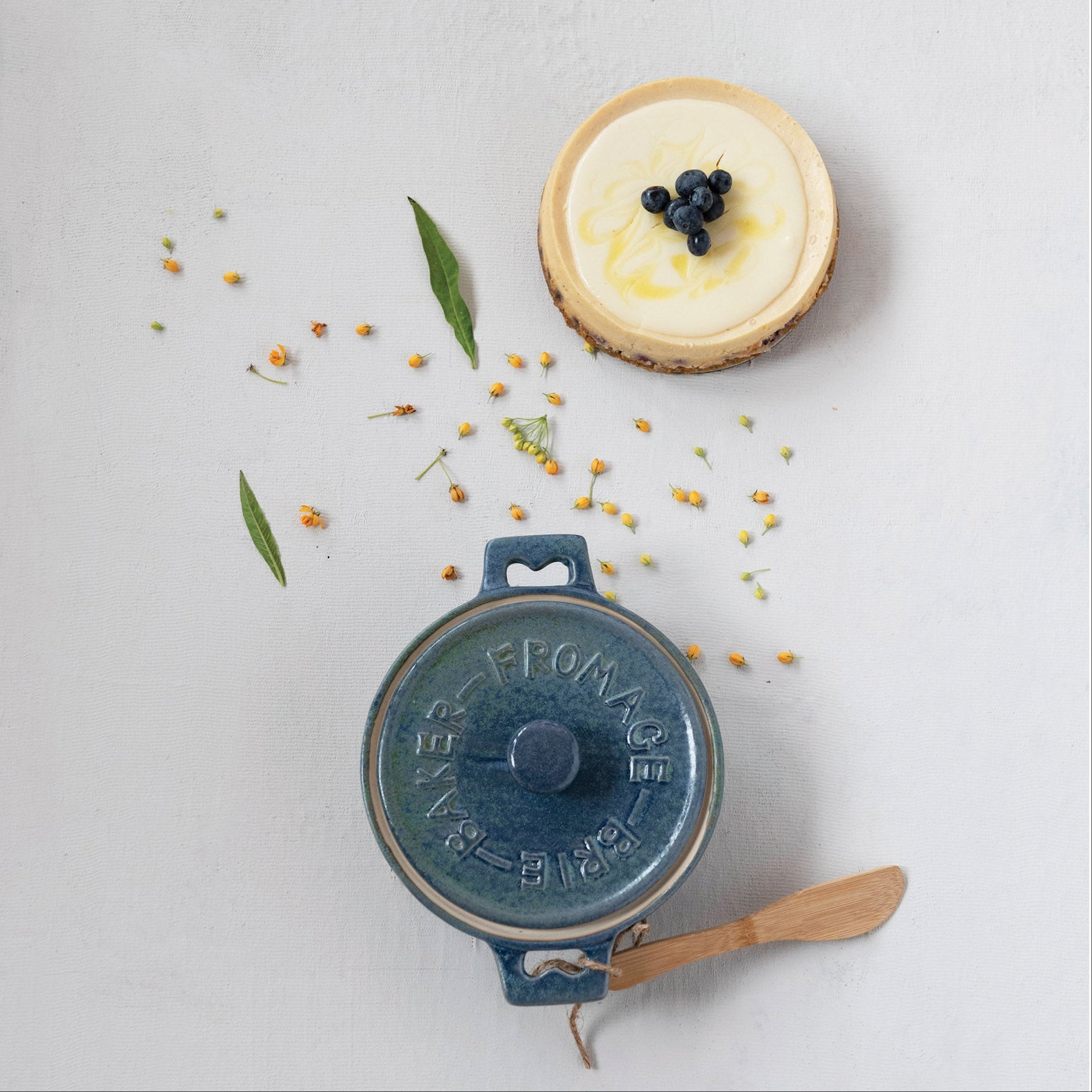 Stoneware Brie Baker with Bamboo Spreader