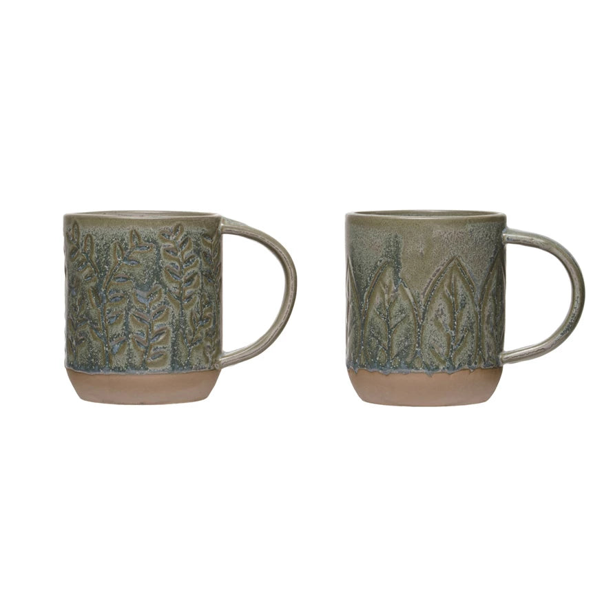 Green Debossed Stoneware Mug