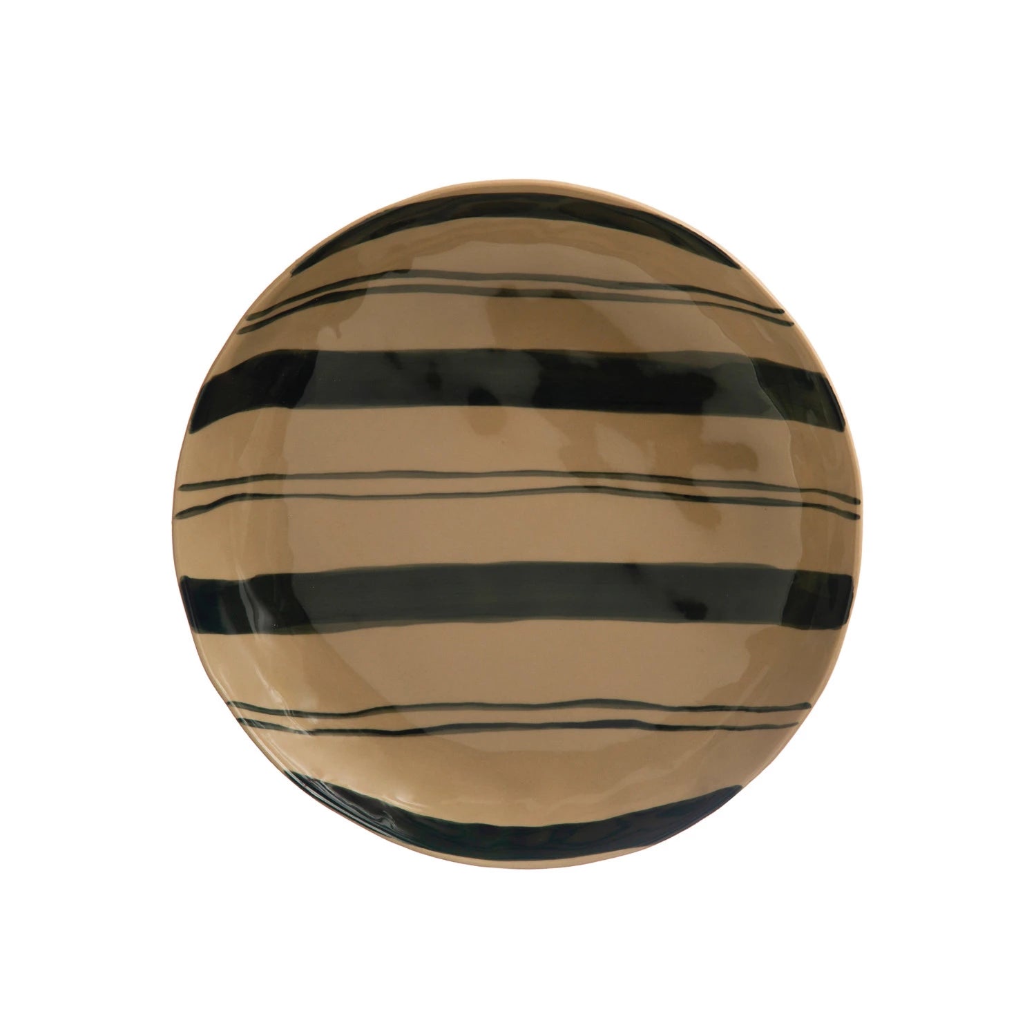 Hand-Painted Stoneware Serving Bowl with Stripes
