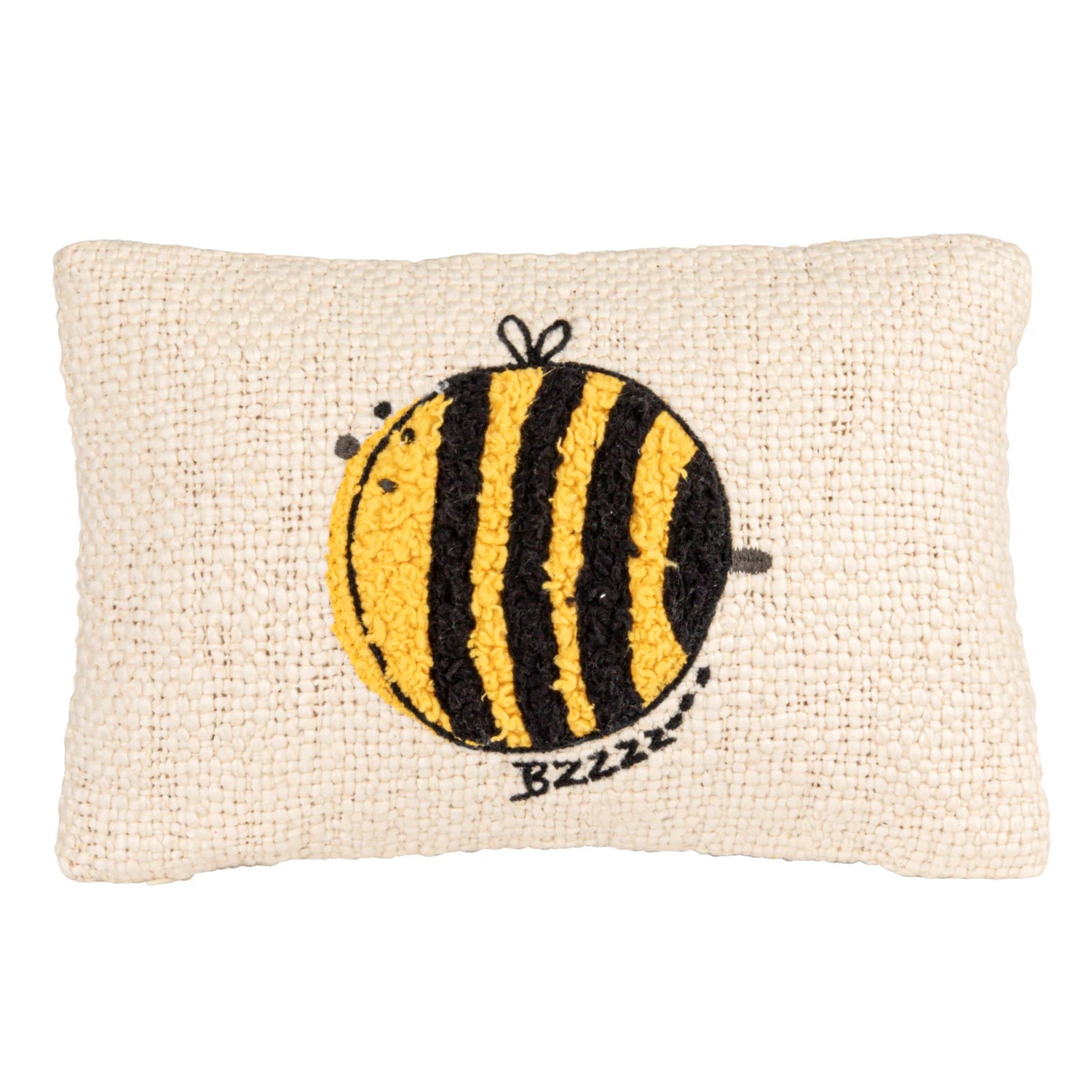 Cotton Slub Lumbar Pillow with Embroidered Tufted Bee