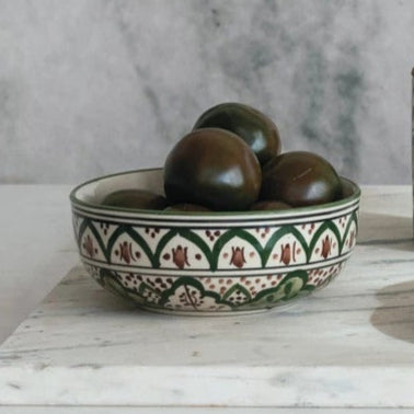 Hand-Painted Stoneware Bowl with Design