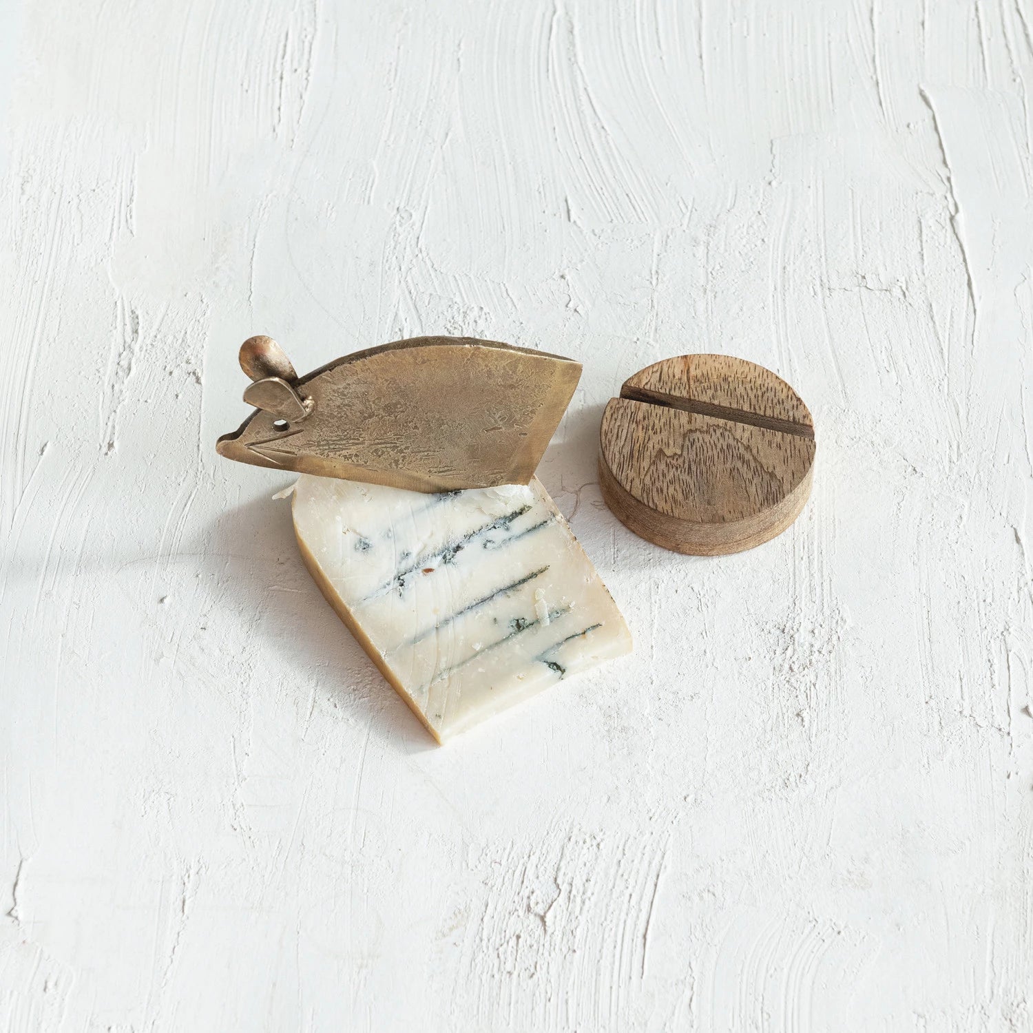 Hand-Forged Metal Mouse Shaped Cheese Knife with Mango Wood Stand, Set of 2