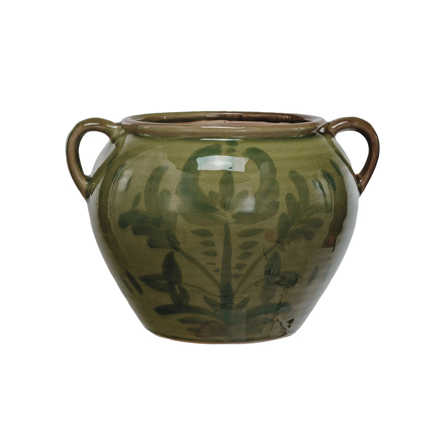 Hand-Painted Terra-cotta Urn with Handles