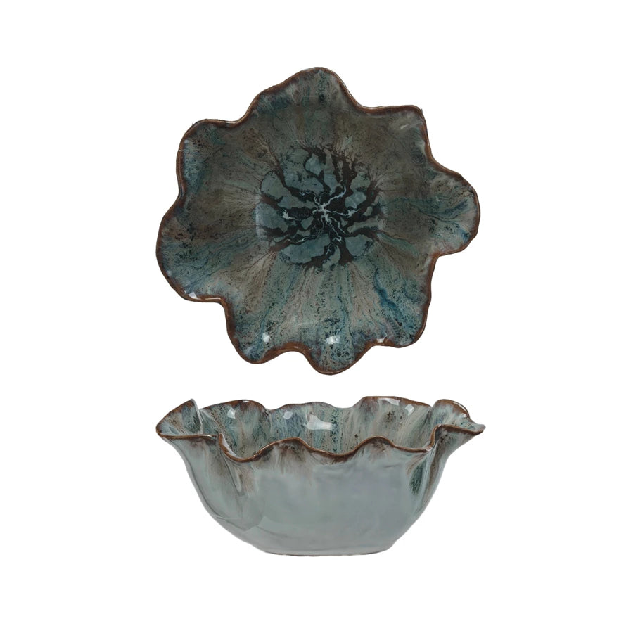 Stoneware Ruffled Bowl, Reactive Glaze