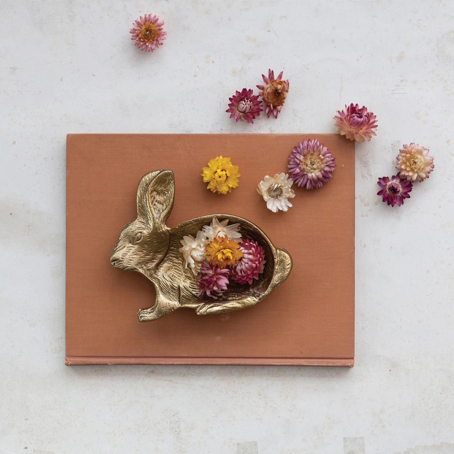Cast Aluminum Rabbit Shaped Dish, Gold Finish