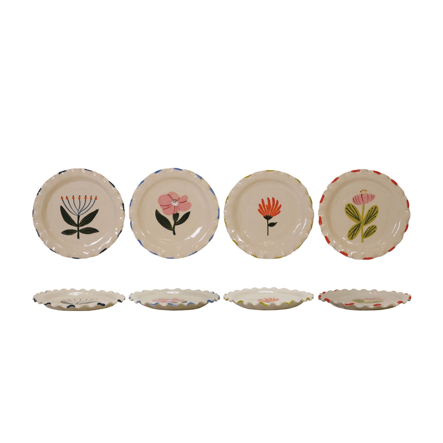 Hand-Painted Stoneware Plate with Ruffled Edge