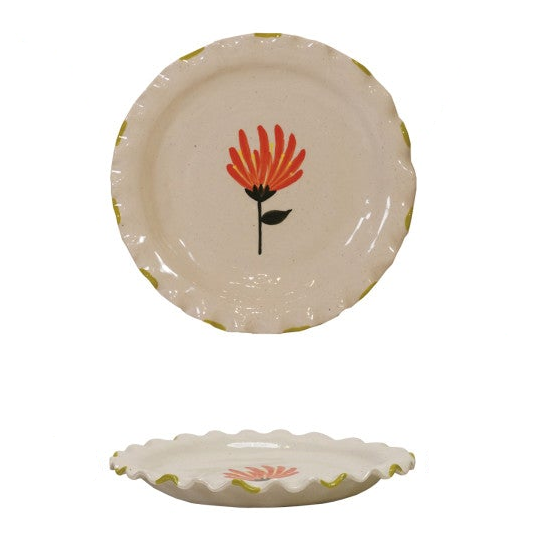 Hand-Painted Stoneware Plate with Ruffled Edge