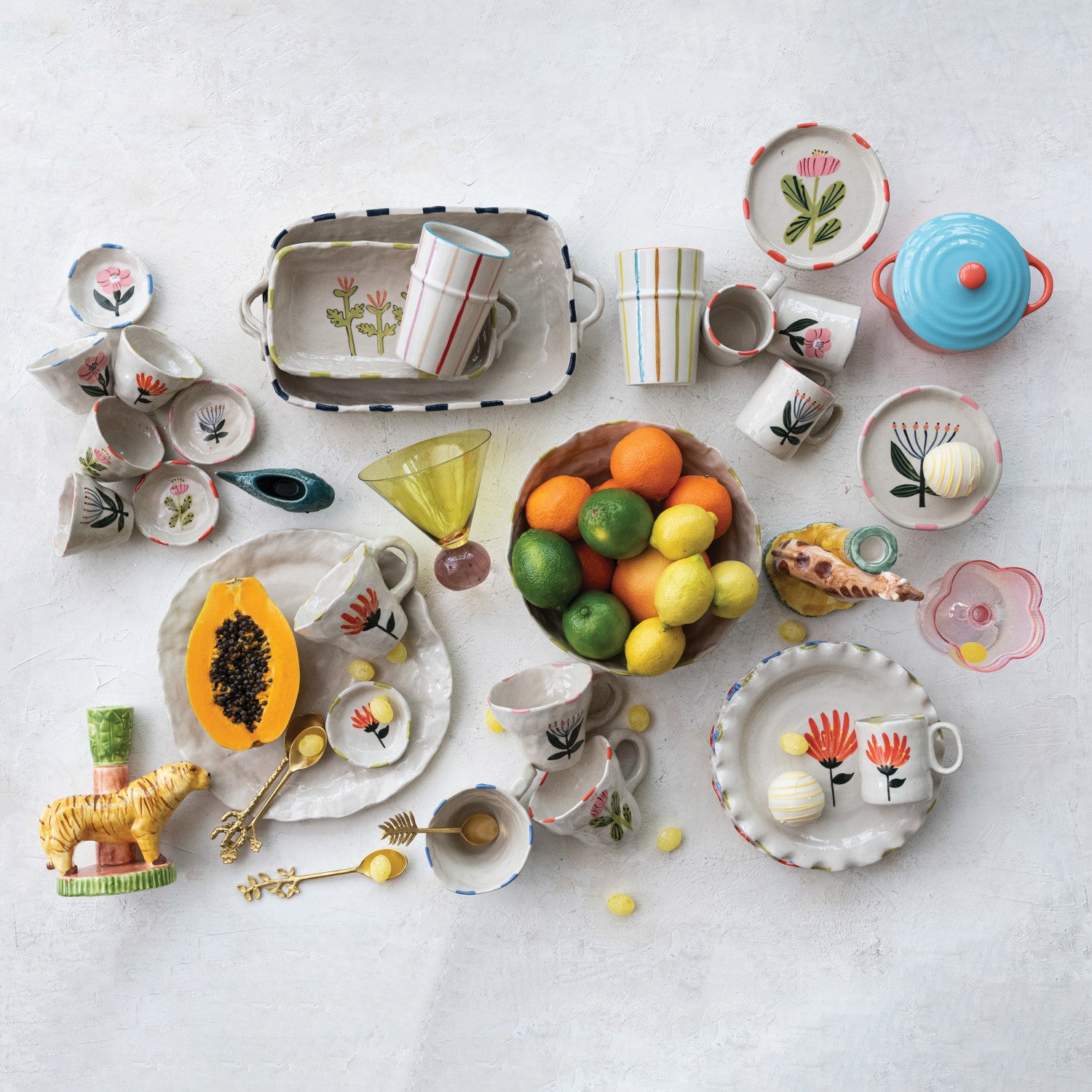 Hand-Painted Stoneware Plate with Ruffled Edge