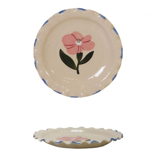 Hand-Painted Stoneware Plate with Ruffled Edge