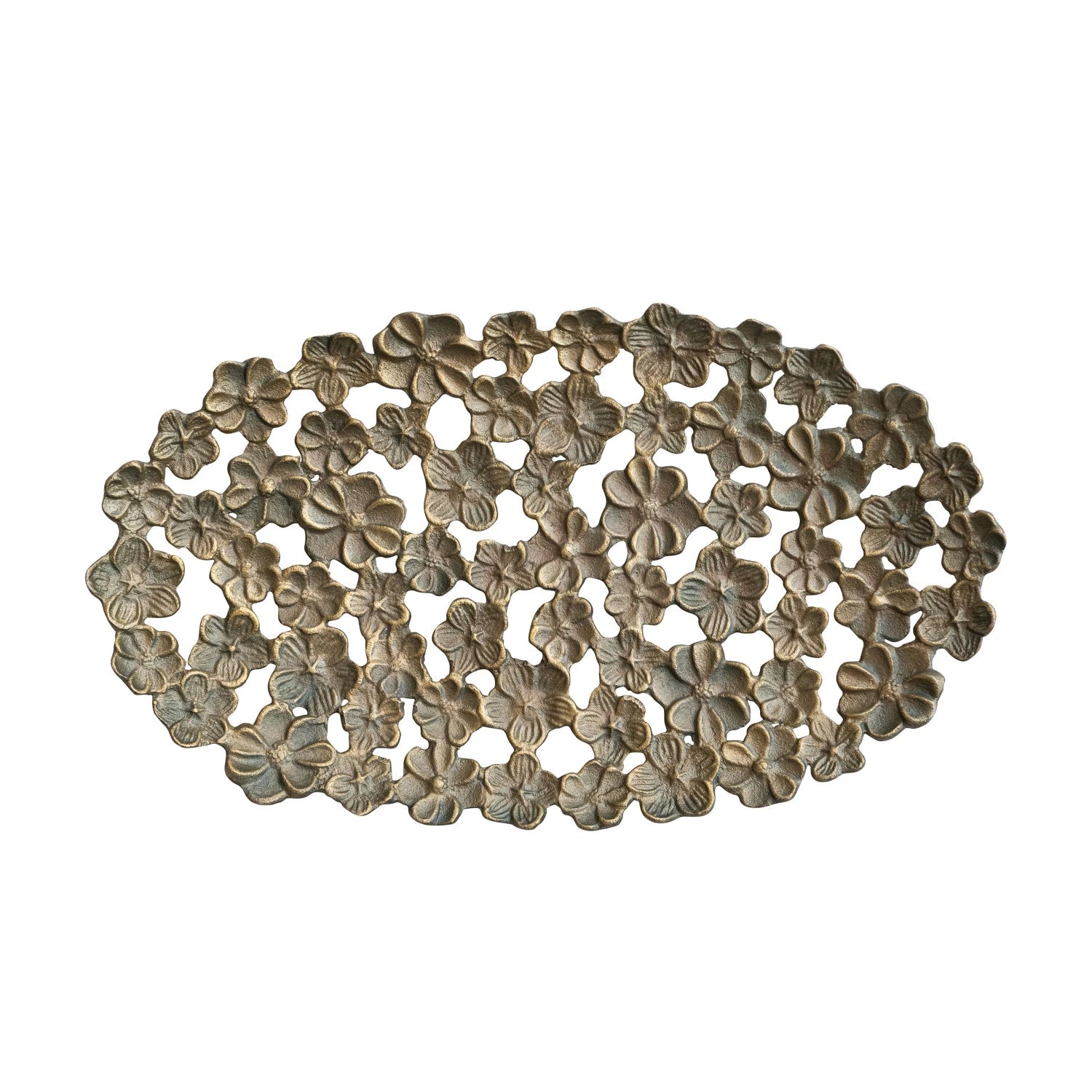 Cast Aluminum Flower Tray with Cut-Outs, Antique Gold Finish