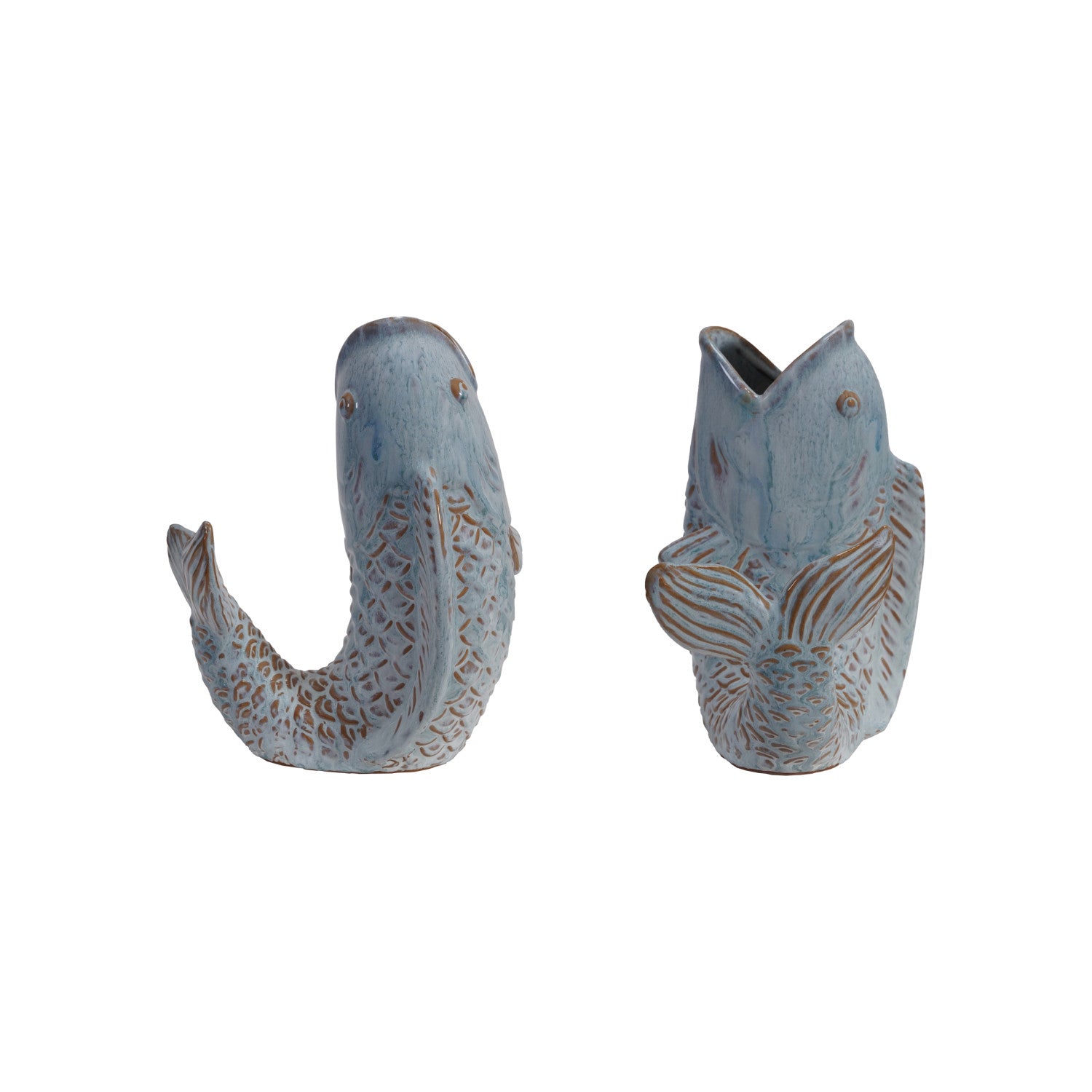 Blue Stoneware Fish Shaped Vase