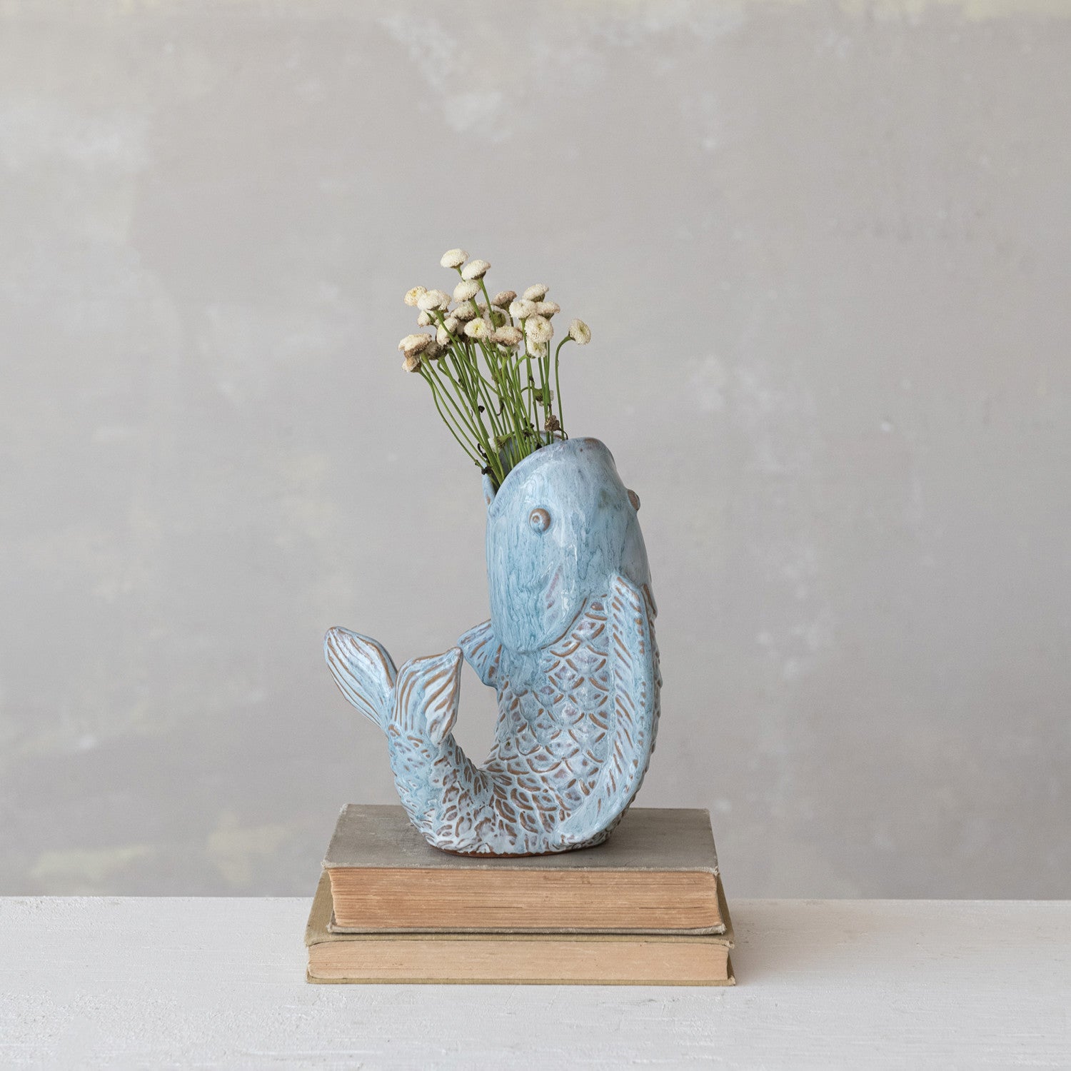 Blue Stoneware Fish Shaped Vase