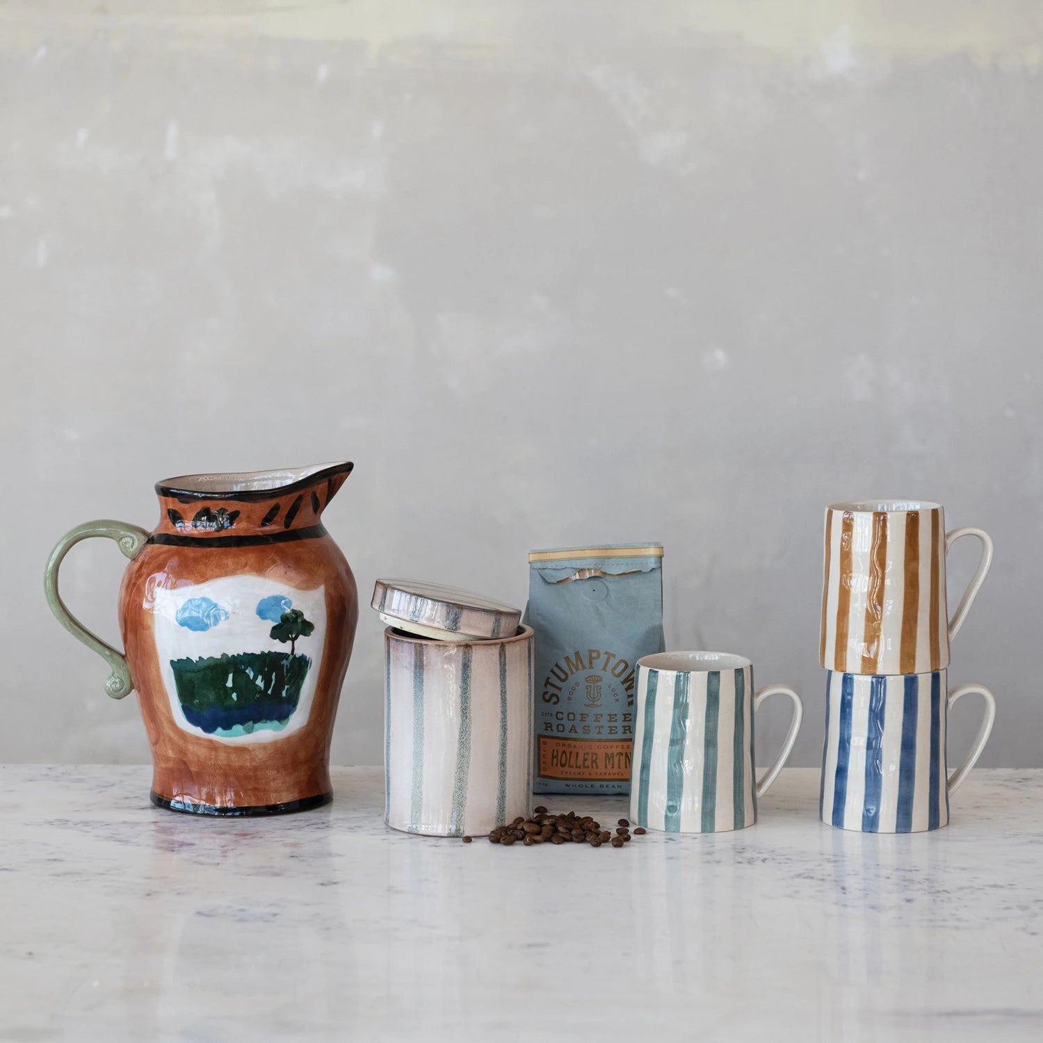 Hand-Painted Stripe Stoneware Mug