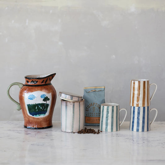 4 oz. Hand-Painted Stoneware Mug, 3 Colors