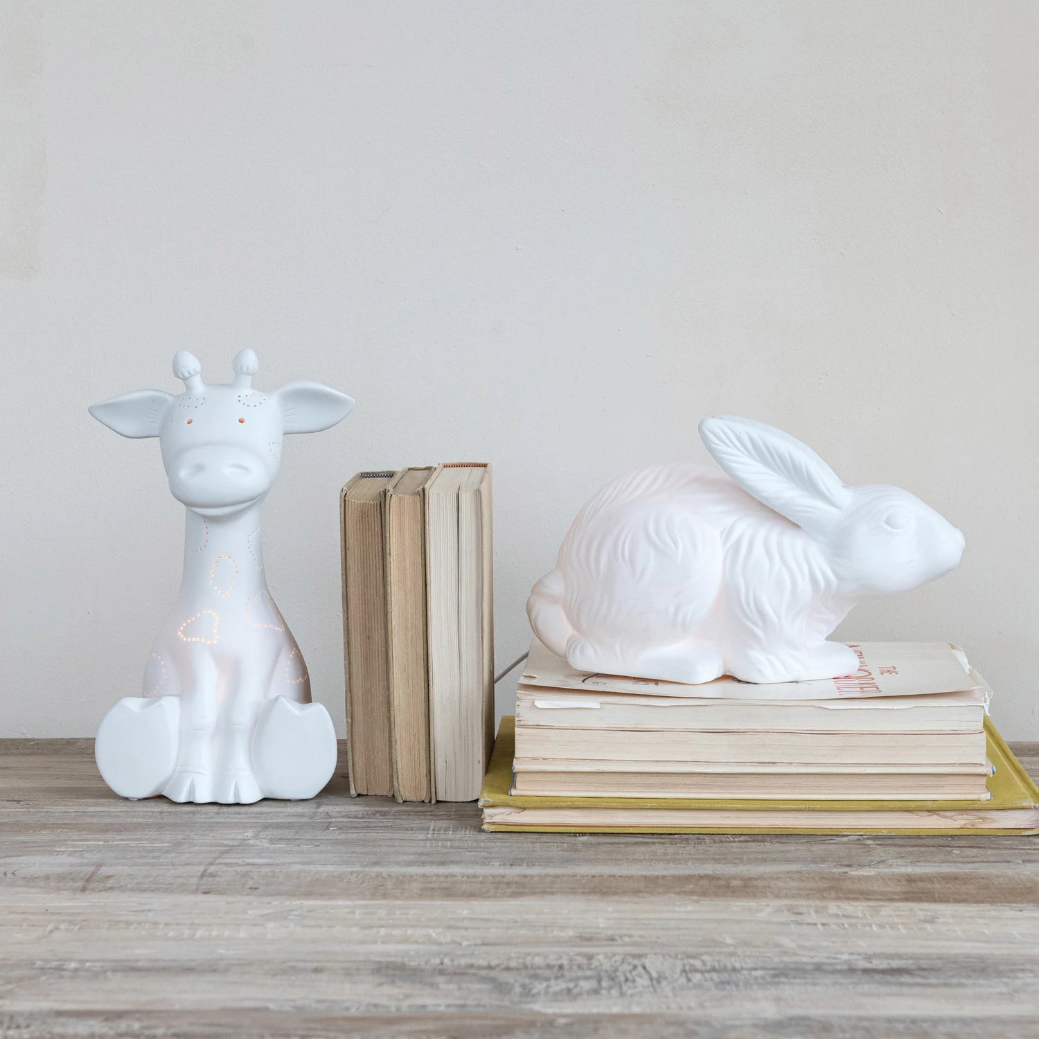 Stoneware Rabbit Shaped Lamp with Inline Switch, Bisque White