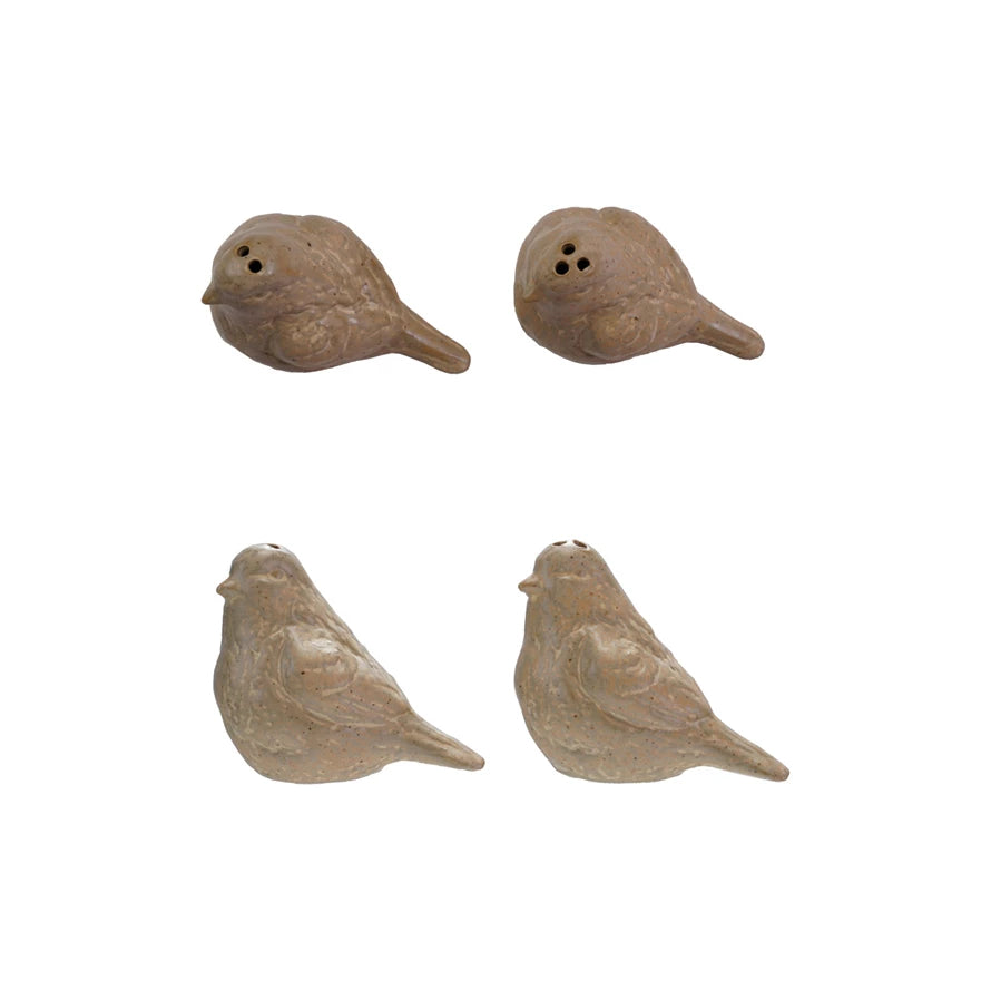 Debossed Stoneware Bird Salt & Pepper Shakers