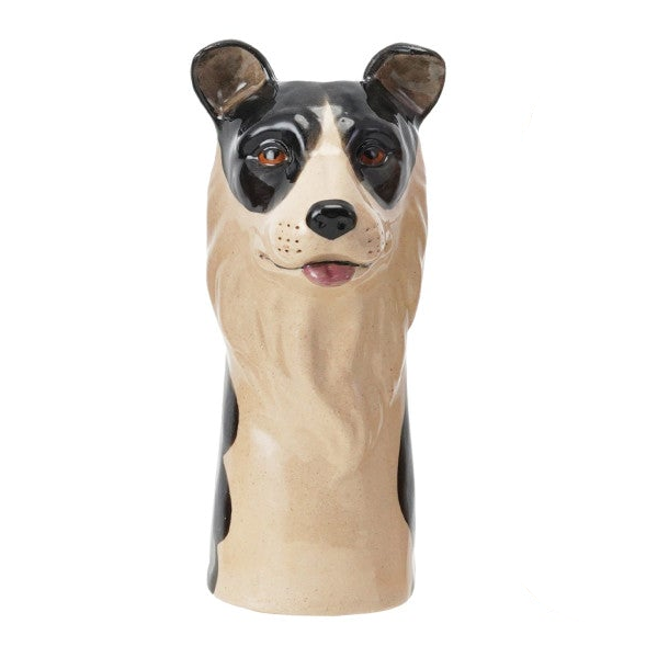 Hand-Painted Stoneware Dog Vase