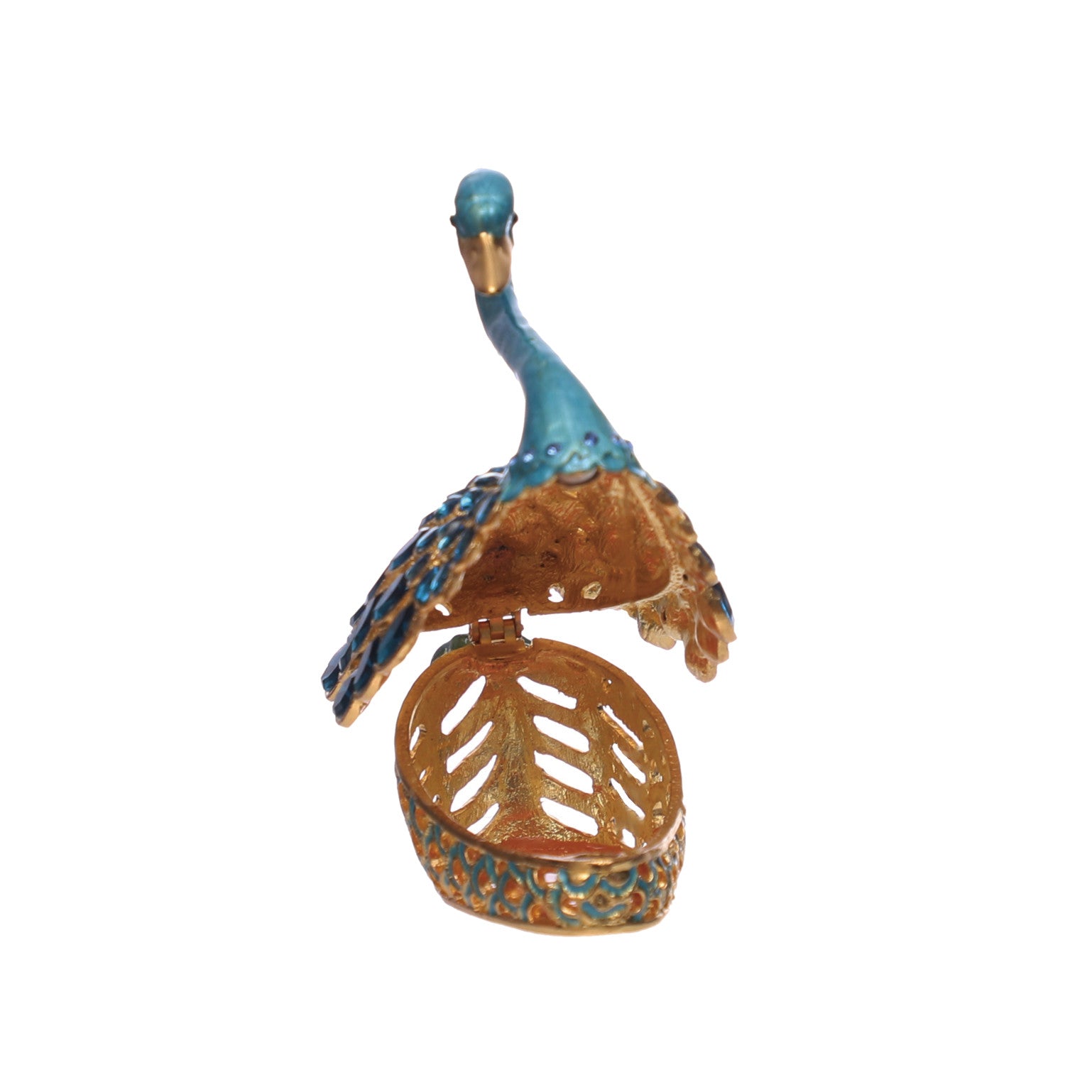 Enameled Metal Swan Shaped Trinket Box with Jewels