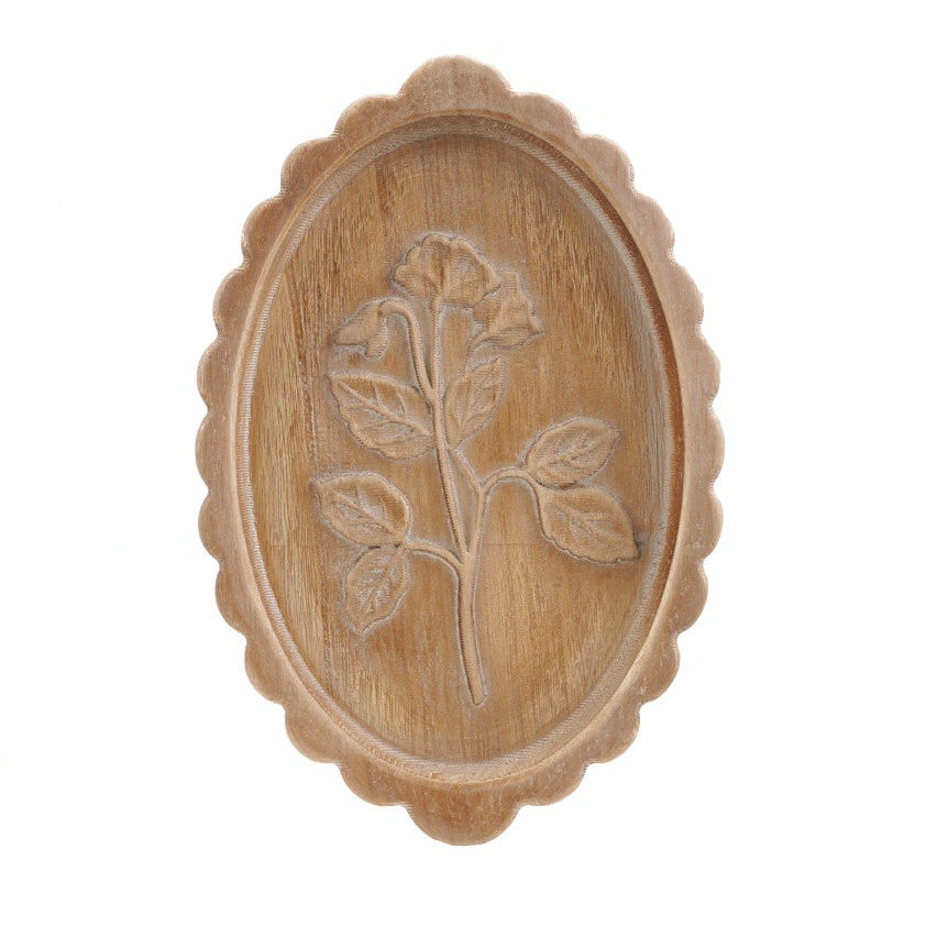 Wood Scalloped Wall Décor with Laser Etched Botanicals