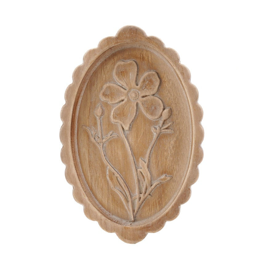 Wood Scalloped Wall Décor with Laser Etched Botanicals