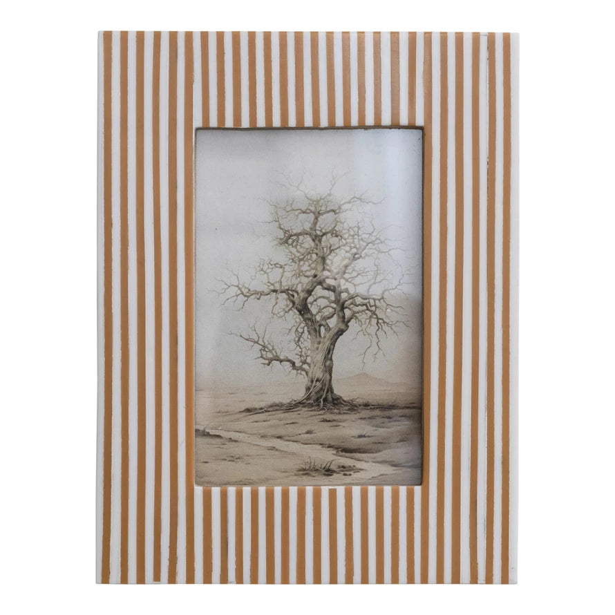 White & Tan Striped Photo Frame