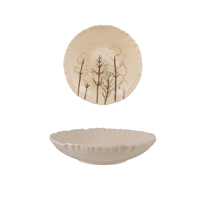 Organic Shaped Low Bowl with Botanicals