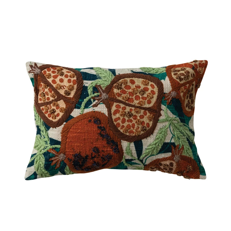 Pomegranates Embroidery & French Knots Lumbar Pillow