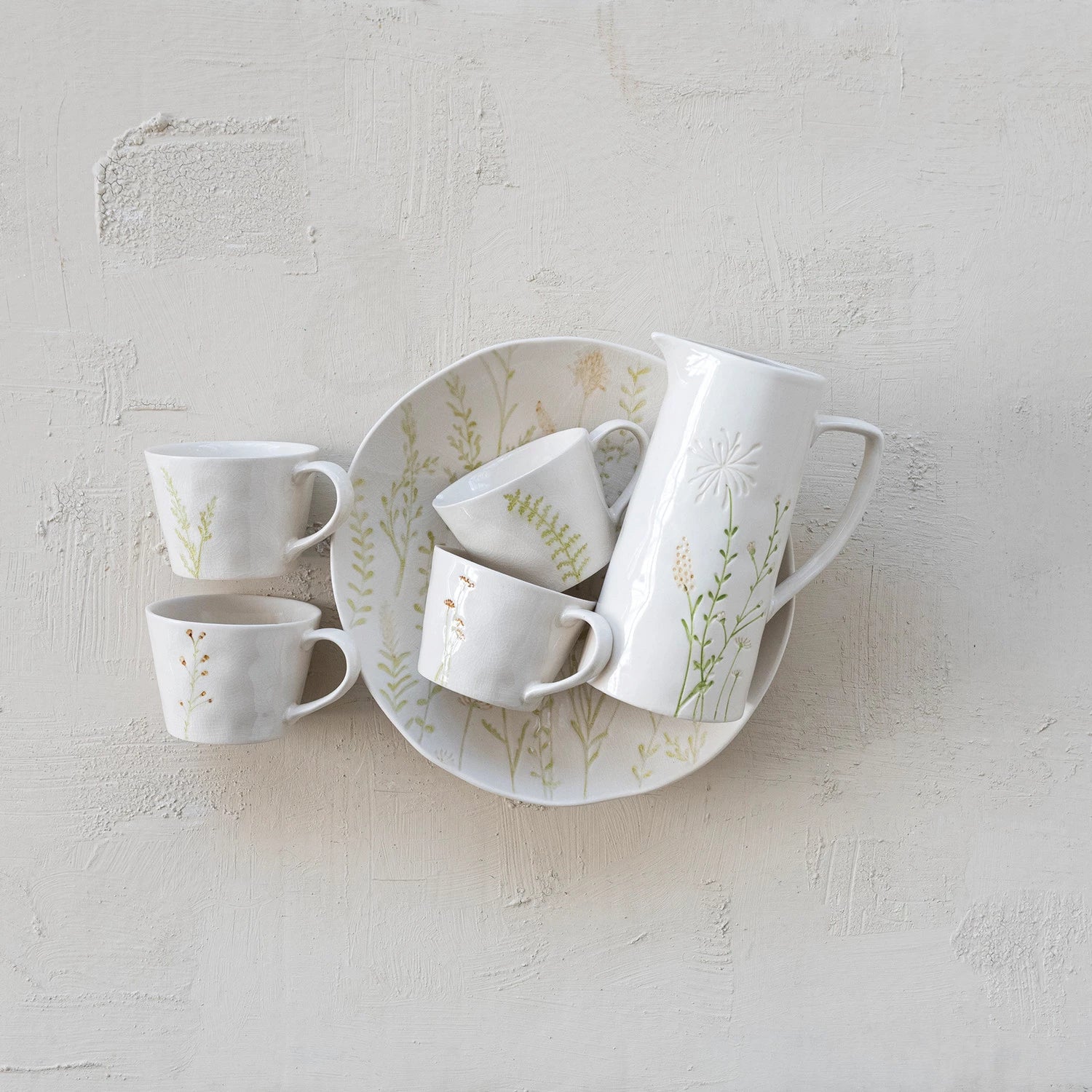 Stoneware Low Bowl with Botanicals