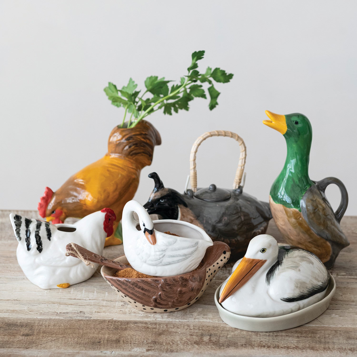 Hand-Painted Stoneware Swan Shaped Creamer