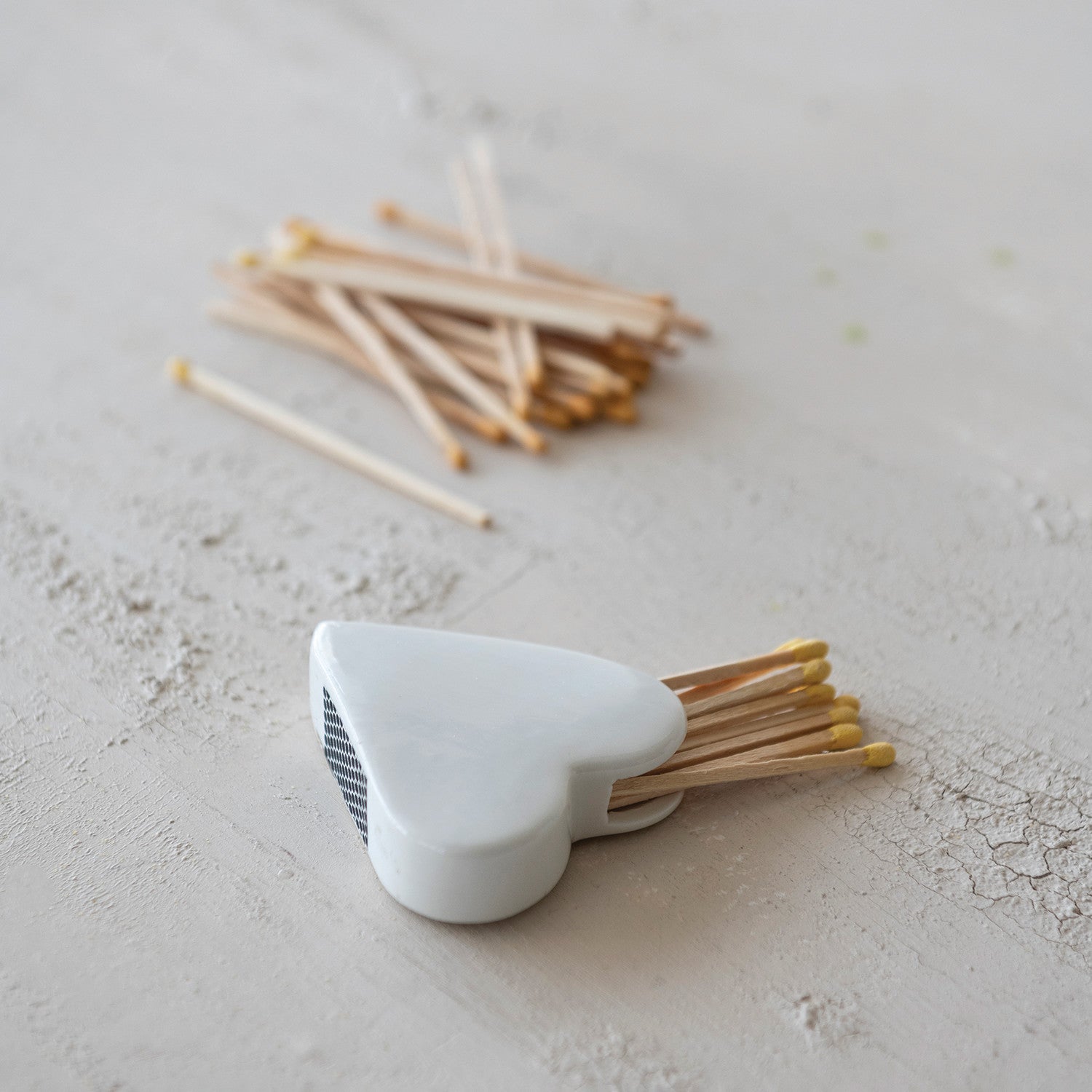 Stoneware Heart Shaped Match Holder with Striker