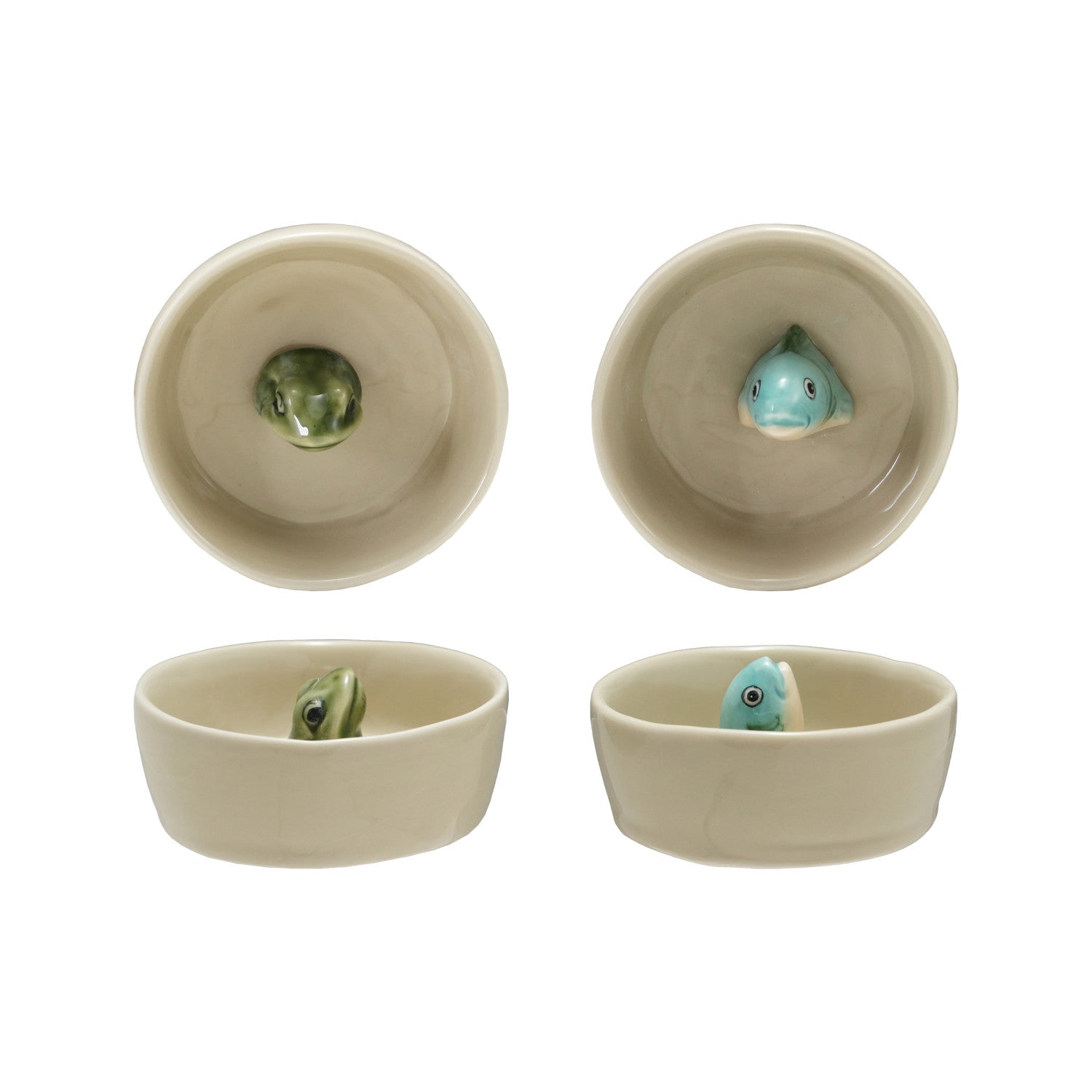 Hand-Painted Stoneware Dish with Frog or Fish Inside