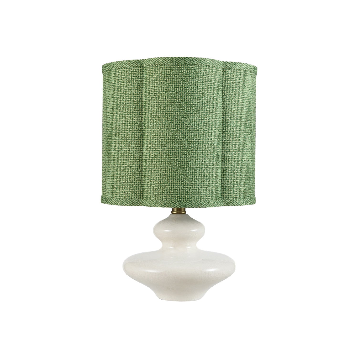 Stoneware Table Lamp with Scalloped Green Fabric Shade, White