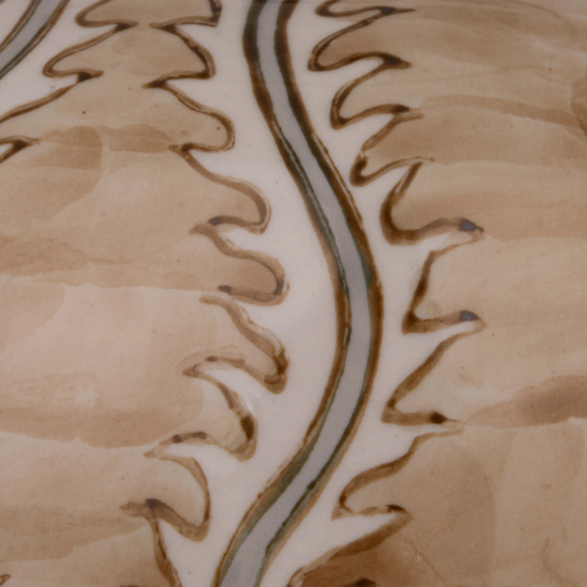 Hand-Painted Stoneware Table Tan & White Lamp with Linen Shade & Inline Switch