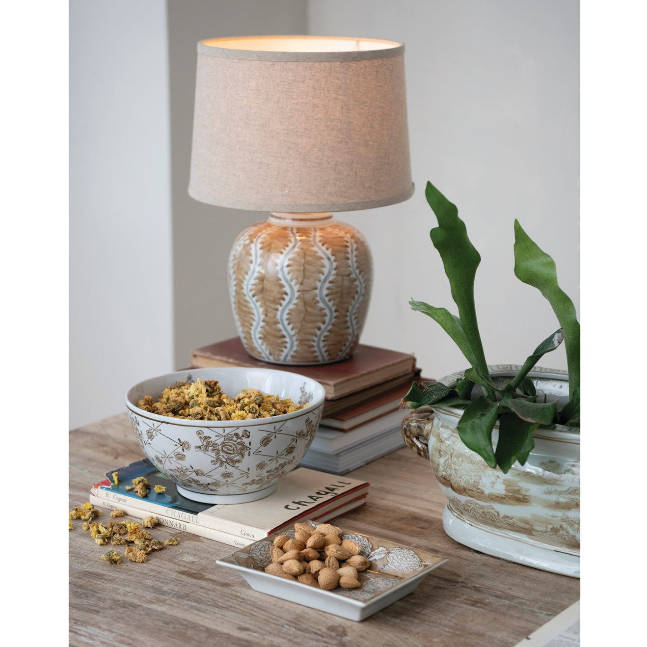 Hand-Painted Stoneware Bowl with Floral Pattern
