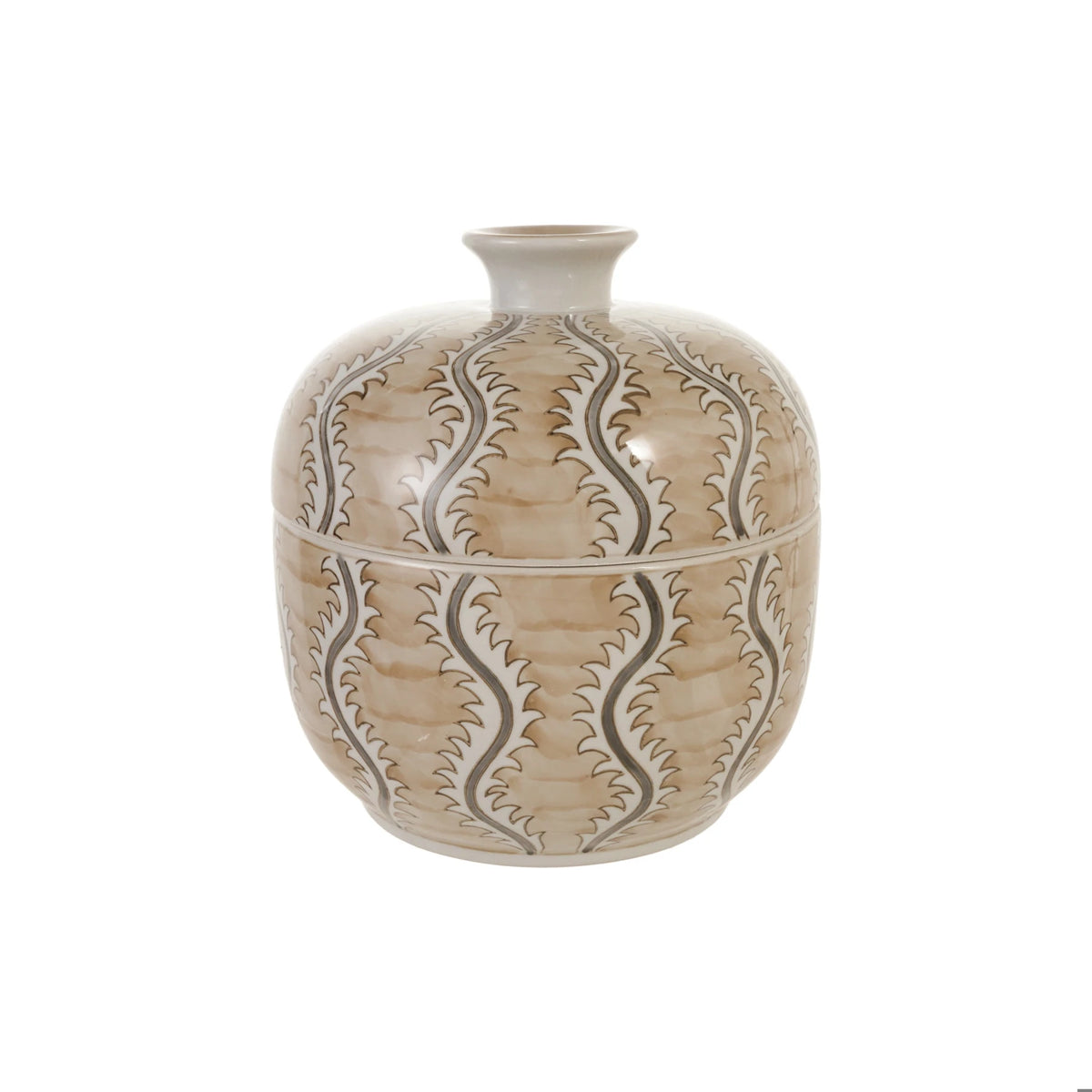 Hand-Painted Stoneware Jar with Design