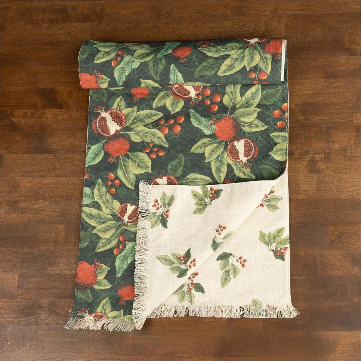 Pomegranate and Holly Reversible Table Runner