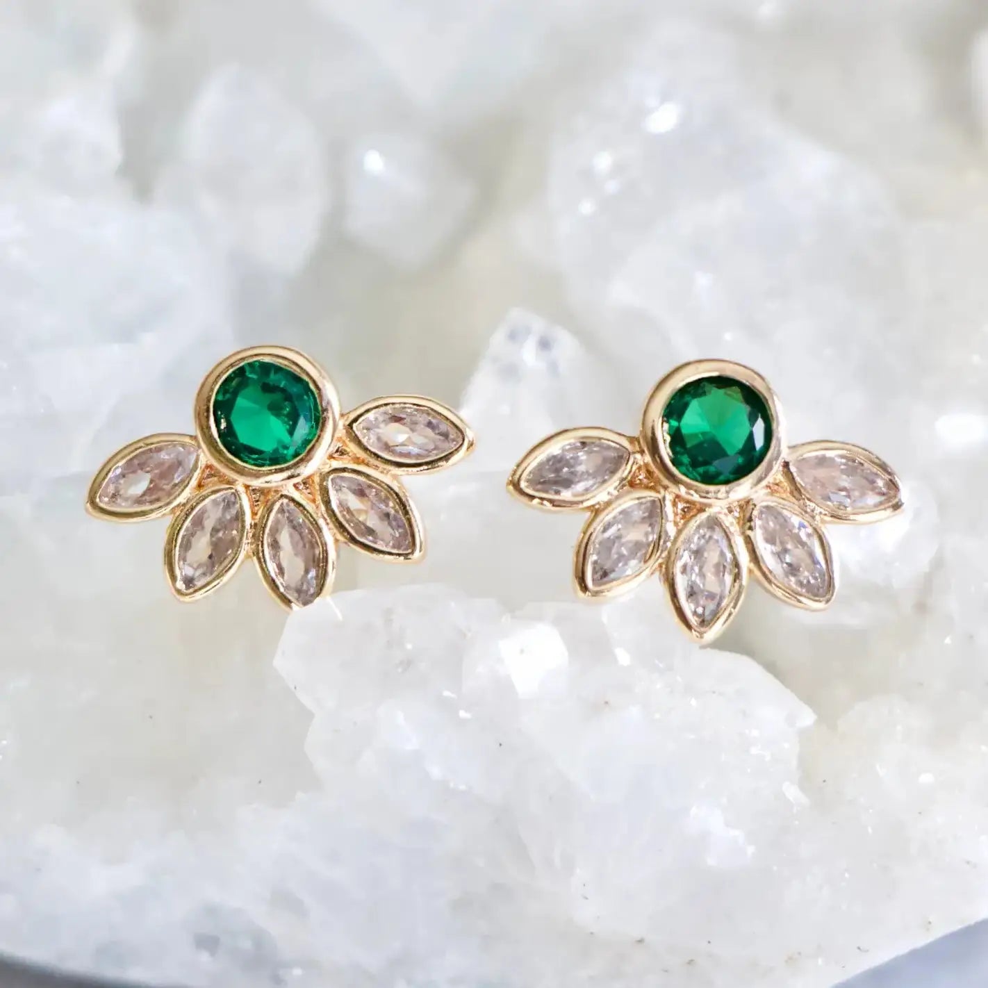 Emerald Green Flower Earrings